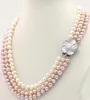 Choker HABITOO 3 Row 7-8mm Freshwater Pearl Necklace Shell Flower Clasp 17-19 Inch Jewelry For Women Charming Gifts Daily Wear