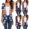 Kvinnor Bluses American USA Flag Blue Women Star Stripe Short Sleeve Cardigans 4 juli Pullover Tops Hawaii Boho Beach Overize