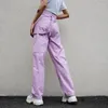 Women's Pants HOUZHOU Purple Women 2023 Jokers Ladies High Waist Trousers Streetwear Cargo Femme Full Length