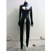 Catsuit Sexy en Latex PVC pour femmes, look mouillé noir, buste en Faux cuir, Costume érotique Gay, combinaison à entrejambe ouvert, Lingerie