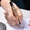 Vintage Rollerball Pen with Ink Refill Auspicious Dragon Carving Heavy Noble Golden Business Office School Supplies