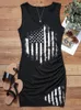Sukienki swobodne amerykańską flagę koronkową flagę koronkową splicing body koncert 2023 Summer Sleveless Tank v szyja Slim Fit Krótka mini sundress