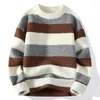 Camisolas masculinas Crewneck Camisola Outono e Inverno Marca de Moda Listrada Camisa Solta Bonito Meninos Malha Homens