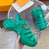 Womens Platform Heels Sandaler Slingbacks With Arch Support Sneaker Designer Justerbar ankel Buckle Dress Shoes Leisure Shoe Retro Green Non-Slip Rubble Sole Mules