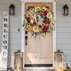 Fleurs décoratives 40cm couronne de tournesol artificielle pays français fausse fleur signe de bienvenue guirlande suspendue décor de porte d'entrée pour la fête à la maison