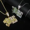 Enamel Fluorescence Jesus Walks with Me Pray Letter Charm Pendant Necklace with Rope Chain Hip Hop Women Men Full Paved 5A Cubic Zirconia Christ Men Gift Jewelry