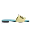 Womens Interlocking Cut Out Slide Slippers Sandal Designer Leather Suede Flat Bottomed Beach Shoes