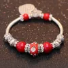 Charm Bracelets Vintage For Women Silver Plated Metal Crystal Beads Enamel Flower Multi Color Round