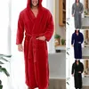 Mäns Sleepwear Men Nightgown Open Stitch Robe Pyjamas Solid Color Cozy Soft Coral Fleece Long Bath For Daily Life