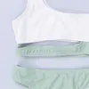 One Pieces 2pcs Kids Girls Swimwear Solid Color Crop Bikini Top Panties Swimsuit Bathing Suit For Baby Children Summer Pool Party 2023