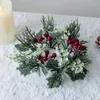 Decoratieve Bloemen Bruiloft Tafel Rode Vruchten Kaars Ring Kunstmatige Bladeren Krans Kransen Pijnboomtakken Kerst Woondecoratie