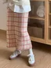 Jupes 2023 hiver tricoté femmes midi rose plaid doux tendre coréen style preppy vintage tout-match décontracté taille haute a-ligne