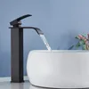 Badrumsvaskkranar Rozin Matte Black Basin kran Däck monterad Single Spake Crane Waterfall Brass Tap Cold Water Mixer TAPS 230419