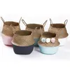 Storage Baskets Handmade Woven Folding Clthoes Laundry Straw Wicker Rattan Seagrass Belly Garden Flower Pot Plant 230419