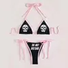 Dames badkleding punk gotische letters print bikini's set sexy bikini 2023 dames schedel patroon vneck mode zwempak badpak 230420