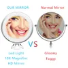 Kompaktowe lustra 10x światło LED makijaż lustra lustra bateria lustra przenośna ręczna próżność szkła mini miroir łazienka kosmetyczna ssanie kąpieli 231120