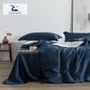 Conjuntos de cama Livesthete Luxo 100% Seda Azul Bedding Set Silky Beauty Queen King Duvet Cover Set Folha Plana Fronha Cama Set Bedclothes 231118