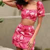 Two Piece Dress 2023 Summer Woman Skirt Suit Women Floral Print Ruffles Top Layered Set Casual 2 Pieces 230419