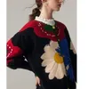 Kvinnors stickor Vintage Flower Brodery Sticked Top High Quality Women Fashion Cardigan 2023 Autumn/Winter in Chic tröjarock