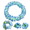 Dekorative Blumen 4 Teile / satz Klassischer Sommer Strandurlaub Hawaii Blumen Lei Set Hawaii Girlande Stoff Kopfbedeckung