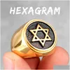 Anneaux de mariage Judaïsme Hexagram Étoile de David Bagues en acier inoxydable pour hommes Punk Hip Hop pour homme garçon motard bijoux créativité cadeau entier OTCS1