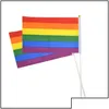 Bannerflaggor Gay Pride Flag Plastic Stick Rainbow Hand American Lesbian LGBT 14 x 21 cm Drop Delivery Home Garden Festiv Dhu7T