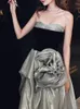 Runway Dresses Elegant Shiny Gray Celebrity Strapless A-Line Ruched Rose Sexy Saudi Arabia Pleated Formal Prom Evening