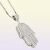 Boy Men Fatima Hamsa Hand Pendant Ketting Iced 5a Bling Cubic Zirkoon Dunne ketting Hip Hop Gift Turkish Luck 4267825