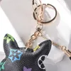 Fox Keychains Key Rings Holder for Women, Cute Brown Flower PU Leather Car Keyrings, Fashion Design Bag Chains Jewelry Accessories, Cartoon Animal Pendants Charms Gift