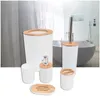 Set di accessori per il bagno Portabicchieri per spazzolino Bottiglia per lozione 6 pezzi/set Scatola per dispenser di sapone Scopino per WC in plastica di bambù Pattumiera per il bagno