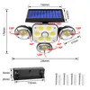 Lampe murale extérieure Lampes solaires, Projecteur à détecteur de mouvement 180 LED, 4 têtes avec 3 modes, IP65 étanche, sécurité intégrée, éclairage grand angle, lumière du jour du garage