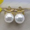 Dangle Earrings Z12553 14mm White South Sea Shell Pearl Flower Earring CZ