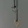 Pingente colares criativo aço inoxidável oco coração para mulheres preto couro corrente gargantilha jóias acessórios