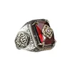 Cluster Rings Retro Handmade Turkish Signet for Men Women Ancient Silver Color Carved Eagle Inlaid Red Zircon Punk Motor Biker 230420