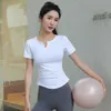 Survêtements Yoga Suit Femme Col V Nylon Double Face Nude Tight Running Shirt Séchage Rapide Polyvalent Fitness Manches Courtes