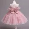 Abiti da ragazza Abiti da festa per il primo compleanno del bambino per ragazze Abito da sera per bambini solido Abito da sera senza maniche Abito da principessa in tulle estivo 230419