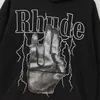 デザイナー服パーカーファッションスウェット Rhude アメカジフィンガーライトニングプリントハイストリートルーズウォッシュオールドメンズレディースパーカーストリートジャケット