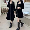 Casual Dresses 2023 Spring and Autumn Fashion Simple Playful Hepburn Style Square Neck Panel Panel Panel Bubble Sleeve Midje krympklänning