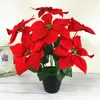 Fiori decorativi Ghirlande Bouquet di poinsettia rosso artificiale Cespugli di Natale in feltro con foglie Ornamento Simulazione Decorazioni per la casa Nessun vaso