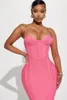 Casual Dresses Pink Color Women Sleeveless Sexy Strap Bodycon Bandage Mid-calf Dress Celebrate Nightclub Party Birthday