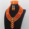 Collier boucles d'oreilles ensemble dernières perles de fête nigérianes femmes tour de cou bijoux Orange cristal africain W14023