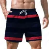 Shorts Masculinos Verão Praia Calças Stripe Painel 3D Impressão Havaiano Lazer Estilo Cordão Home Sports