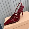 Designer shoes Women's Patent leather slingbacks with buckles 100mm Luxury Pumps Pointed Toes Stiletto Heel party Dress shoes Ankle Strap Burgundy high heels