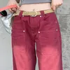 Women S Jeans Style chłopak w lupgy kobiety dżinsowe spodnie wysoko talia y2k vintage myjnie w trudnej skali szerokiej nogi czerwone spodnie 230420