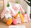 Creatief schattig fruittransformatie Bunny Plush Doll Kids cadeau gevulde aardbeien konijn wortel konijnen pluche speelgoed df196