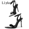 Liyke Fashion Glitter Rhinestones Ladies High Heels seksowne sandały Summer Crystal spiczasty palce ślubne buty Women 230419