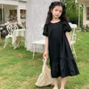 Girl Dresses Girls Black White Princess Dress Cotton Summer 2023 Children Clothing Puff Sleeve Kids Mid-Length Ruffles