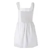 Casual klänningar kvinnor ärmlös fyrkantig hals klänning sommar fast färg dubbel lager a-line fest klubb streetwear vit s m l