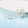 Boucles d'oreilles à tige en argent sterling pur S925 Dangle Women Lucky Hollow Multi-layer Flower