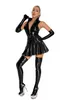 New Faux Leather Club Mini Dress Women Sexy PU Hot Erotic Latex Catsuit Clubwear Shiny Lingerie Pleated Dresses Fetish Costumes